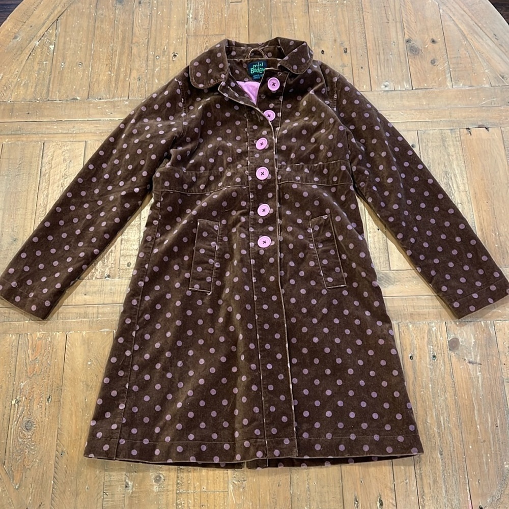 Mini Boden brown velvet polka dot trench coat